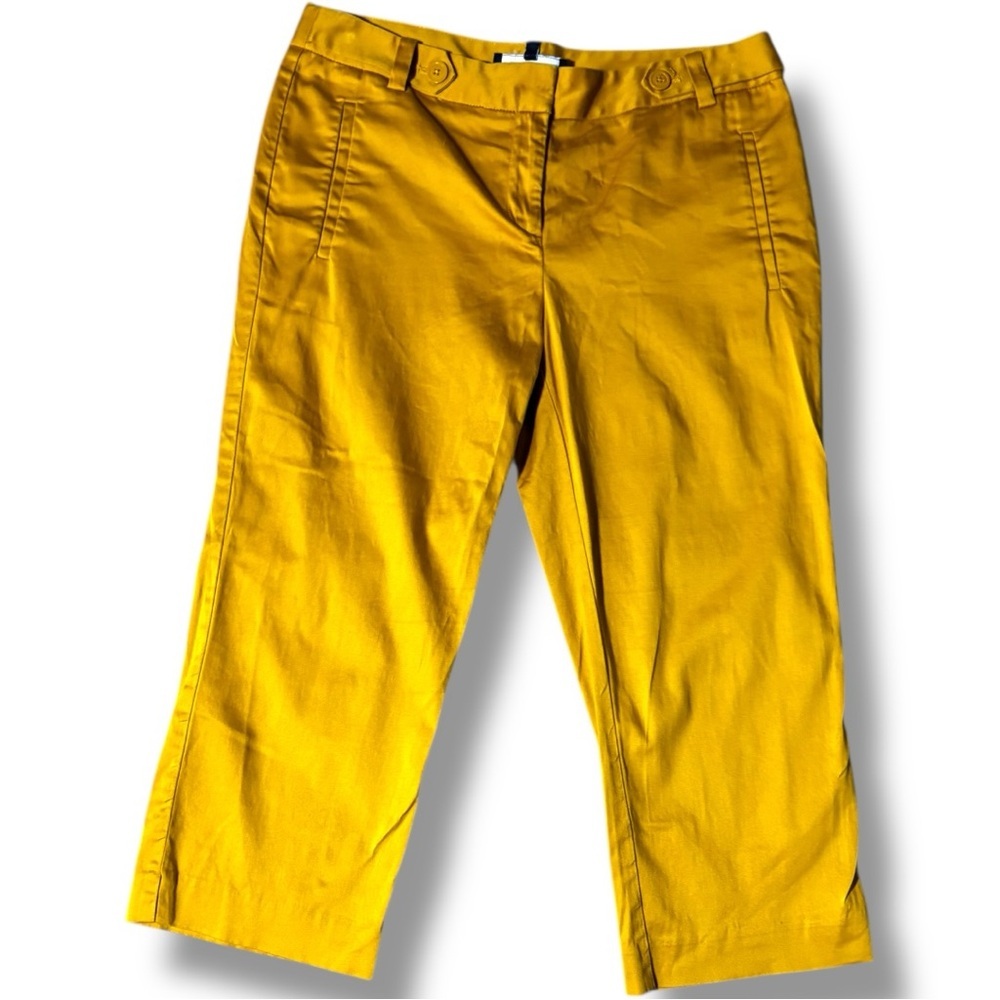 Jones New York Mustard Yellow Front Pockets Stylish Stretch Women's Capri Pants